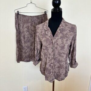 Cut to the Cloth Womens Skirt & Button Up Top Set Rayon Medium Lavender Floral
